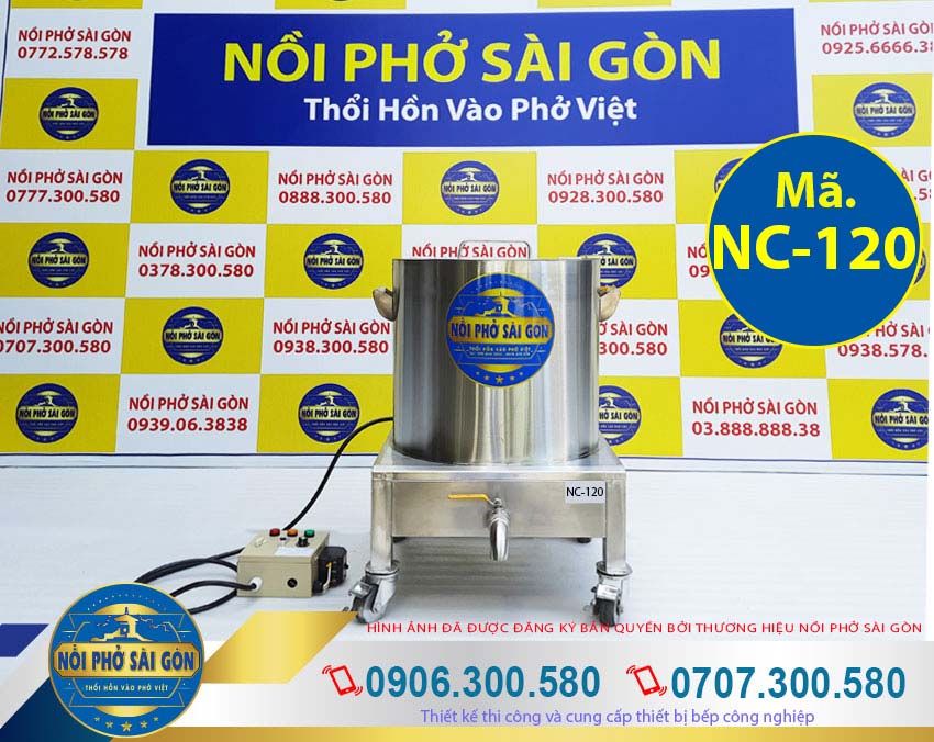 Báo giá nồi nấu cháo bằng điện 120L, nồi điện nấu cháo công nghiệp của thương hiệu Nồi Phở Sài Gòn.