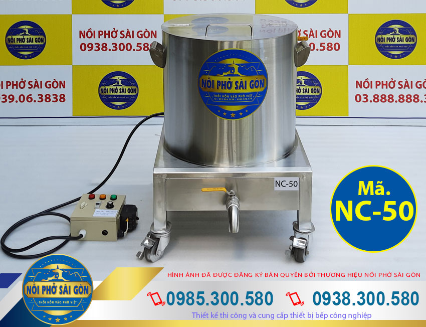 Nồi nấu cháo công nghiệp bằng điện, nồi hầm cháo công nghiệp 50L thương hiệu Nồi Phở Sài Gòn.