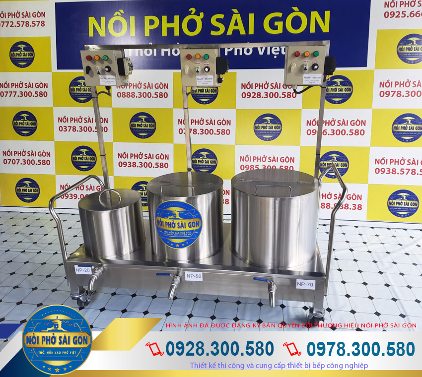 Báo giá bộ 3 nồi nấu phở bằng điện 20L-50L-70L, bộ nồi inox nấu phở bằng điện, nồi điện nấu phở của thương hiệu Nồi Phở Sài Gòn.